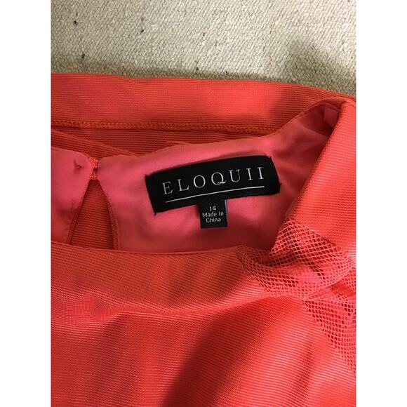 Eloquii Women Fit & Flare Dress Sz. 14 Vibrant Orange Mesh Detail Keyhole Back - Picture 9 of 10